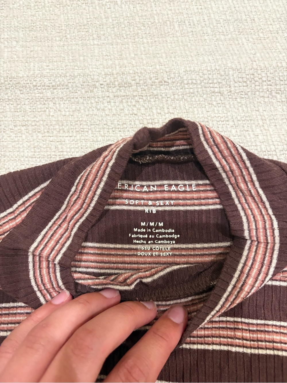 American Eagle Outfitters Brown & Pink Striped Ribbed Crop Top - Picture 2 of 4